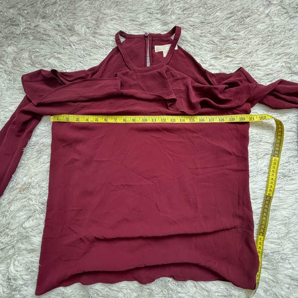 Michael Kors Burgundy Women’s Long Sleeve Cold-Shoulder Ruffle Blouse Size M - Picture 9 of 10